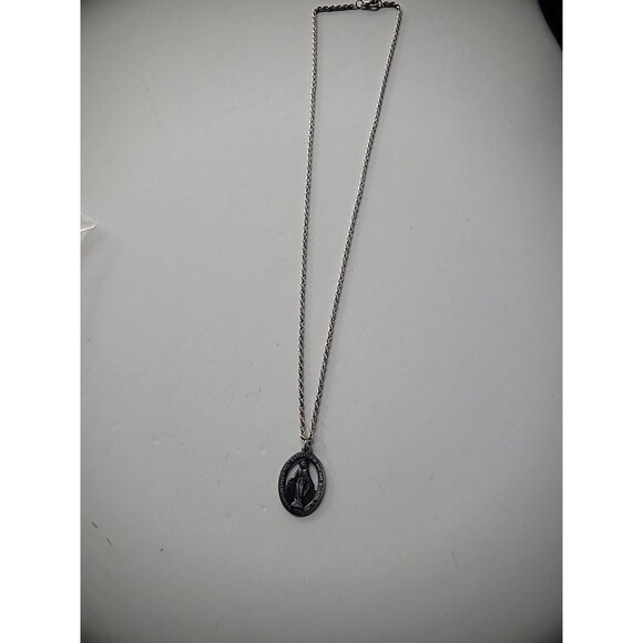 Vintage Necklace Chain Silver Tone Medal of Immaculate Conception Charm Jewelry - Picture 10 of 13